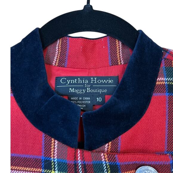 Vintage Red Heritage Tartan Plaid Maxi Dress Size 10 Velvet Collar Button Front - Picture 3 of 11